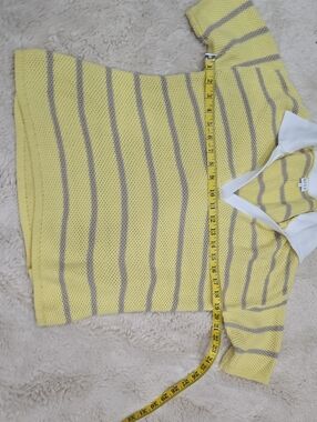 Yellow Striped Knit Polo Sweater